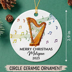 Customized Year Text Name Harp Player Christmas Ornament, Unique Harp Instrument Ornaments Gift for Women Men Harpist Appreciation Birthday, Personalized Harp Musical Ceramic Christmas Ornament 2025