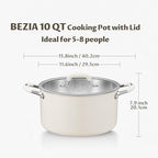 10 Quart Tri-Ply Stainless Steel Stock Pots with Lid, BEZIA Induction Soup Pot with Lid, Large Kitchen Cooking Pots with Silicone Handle, Compatible with All Cooktops, Free of PTFE/PFOA/PFOS