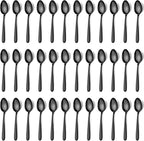 Pleafind 36 Pieces Black Teaspoons Set - 6.2 inch, Spoon Silverware, Stainless Steel Tea Spoons, Mirror Polished Small Teaspoon, Dessert Spoons for Home, Kitchen, Restaurant, Dishwasher Safe