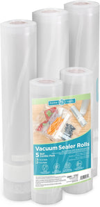 Home Logic Vacuum Bags for Food Sealer Rolls 11 and 8 Inch 20 FT Combo Pack for Freezer and Sous Vide - Microwave Safe Combo Pack Rolls (2-8x20, 3-11x20) Clear