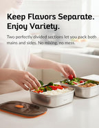 Boxiki Kitchen Bento Lunch Box Set of 2 pcs – Leakproof, BPA Free, Dishwasher Safe Lunch Containers with Compartments – Reusable Bento Box for Adults