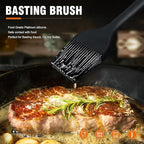 Walfos Basting Brush Silicone and BBQ Mop, Grill Basting Mop with 3 Heads and 2Pcs Pastry Brushes, Wooden Long Handle, Heat Resistant for Grilling, Smoking Steak, Kitchen Cooking (18"）