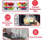 VERONES 10 Pack Glass Meal Prep Containers 2 Compartment Set, 36OZ Airtight Lunch Containers, Glass Food Storage Containers with Lids, for Microwave, Oven, Freezer & Dishwasher Friendly,Red