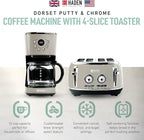 Haden 12 Cup Programmable Drip Coffee Maker Coffee Machine Bundled with Dorset 4 Slice Wide Slot Stainless Steel Toaster, Putty & Chrome