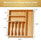 Umilife Large Kitchen Drawer Organizer, 19"x20" Silverware Utensils Organizer, 2.5" High for Large Deep Drawers, Bamboo Flatware Holder with Thick Frames, Sturdy Kitchen Organization Tray