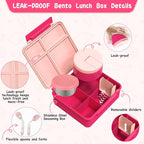 Kids Bento Lunch Box with 8oz Soup Thermo, Kids Leakproof Lunch Food Containers with 4 Compartment,Insulated Hot Food Jar with Lunch Bag for School, Travel (Pink)