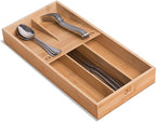 Bamboo Silverware Organizer, Kitchen Silverware Drawer Organizer, Utensil Tray Holder, Cutlery Tray for Spoons, Forks, Knives