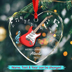 Customized Year Text Name Guitar Bass Lover Glass Ornament, Personalized Guitar Bass Christmas Ornaments Gift for Friends Coworker Besties Daughter Son, Novelty Instrument Glass Christmas Ornament