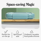 STOJO Collapsible Bento Box, Reusable, Leak-Proof, Microwave & Dishwasher Safe, Premium Lunch Container with Divider – Space-Saving, Transparent Design (Eucalyptus, 2.75-Cup/650mL)