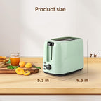 iSiLER 2 Slice Toaster, 1.3 Inches Wide Slot Bagel Toaster with 7 Shade Settings and Double Side Baking, Removable Crumb Tray, Defrost Cancel Function Green