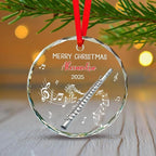 Custom Musical Instrument Christmas Ornament With Text & Name, Flute Instrument Glass Keepsake Gifts For Flutist, Personalized Flute Player Xmas Glass Ornament, Music Lovers Ornaments Christmas 2025