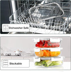 VERONES 10 Pack 22 OZ Glass Meal Prep Containers, Airtight Glass Lunch Containers Set, Food Storage Containers with Lids,BPA Free, for Microwave, Oven, Freezer & Dishwasher Friendly,White