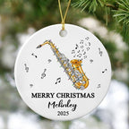 Customized Year Text Name Alto Saxophone Player Ceramic Ornament, Personalized Alto Saxophone Instrument Xmas Ornaments Gift for Women Men Friends Husband Wife, Unique Musical Lover Ceramic Ornament