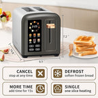 SEEDEEM Toaster 2 Slice, Real Touch Screen with LCD Display, Single-Slice Function, Stainless Steel Toaster, 50% Faster Heating, 1.5" Wide Slots, Removable Crumb Tray, 1350W, Dark Metallic