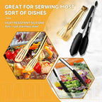 Gold Serving Utensils Set for Partie, Stainless Steel Metal Large Serving Spoons, Slotted Spoons, Forks, Tongs, Soup Spoons, Skimmer Spoon, Cake Server for Buffet, Catering, Entertaining 15pcs