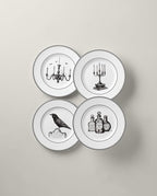 Lenox Dinnerware Set, Vintage Halloween 4-Piece Dessert Plate Set, Assorted, Set of 4 Ivory Porcelain Plates, Dishwasher Safe, Halloween Decor Indoor, Party Table Decorations (Black/White, 4 Piece)