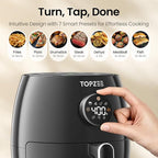 Topzee Small Air Fryer, 2.1QT Mini Compact 4-in-1 Air Fryer for 1–2 People, 98% Less Oil, Adjustable Temp & 60Min Timer, Quiet, Nonstick Dishwasher Safe, BPA-Free, Dark Grey