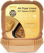 200 Pcs 6.5" Air Fryer Liner,Square Baking Parchment Airfryer Paper Unbleached Disposable Non-stick & Non-Leak & Non-Washing Paper Liner for 3-5 QT Air Fryer Basket