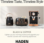 HADEN Barista Brew Espresso Coffee Machine, Stainless Steel Espresso Maker with Milk Frother and Steamer Function and 1.5L Water Tank, Black & Copper