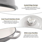 Davivy 5.5QT Cast Iron Dutch Oven with Silicone Baking Mat, 10" Round Bread Dutch Oven, Sourdough Bread Baking Pan, Enameled Cast Iron Bread Oven - Light Grey