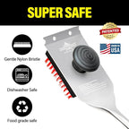 Nylon Grill Brush,Dual Grip Design,with Extended Luxurious Acaciawood Handle,Safe Nylon Bristles Barbecue Triple Scrubbers Cleaning Brush for Cast Iron Grates/Porcelain/Charcoal Grill