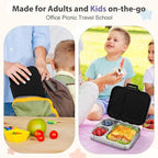 Stainless Steel Bento Box Kids, Leak Proof Metal Bento Lunch Box,3 Compartments 304 Stainless Steel Bento Lunch Containers for School and Office, BPA-Free(Black)
