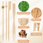 400PCS Cocktail Picks, Sublaga 4.7" Eco-friendly Natural Bamboo Ball Food Picks, Fancy Toothpicks for Appetizers, Drinks Party Fruit, Bamboo Gold Ball Food Sticks Charcuterie Boards Accessories