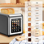 2 Slice Toaster Touch Screen, Stainless Steel Toasters Digital Timer 2 Slot Toasters, 8 Shade Settings 6 Bread Types for Bagel, Cancel, Defrost (Grey)