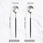 Lemeya Silver Black Salad Serving Utensils,Serving Spoons Stainless Steel,2Pcs Long Handle Salad Servers 11.42 Inch,Salad Utensils for Serving,Matte Finish,Dishwasher Safe