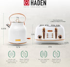 Haden Heritage 4 Slice Wide Slot Stainless Steel Toaster Bundled with 1.7 Liter Stainless Steel Electric Water Kettle, Ivory & Copper