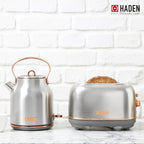 Haden Heritage 4 Slice Wide Slot Stainless Steel Toaster Bundled with 1.7 Liter Stainless Steel Electric Water Kettle, Steel & Copper