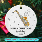 Customized Year Text Name Alto Saxophone Player Ceramic Ornament, Personalized Alto Saxophone Instrument Xmas Ornaments Gift for Women Men Friends Husband Wife, Unique Musical Lover Ceramic Ornament