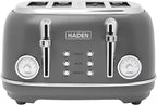 Haden Chelsea 4 Slice Wide Slot Toaster with Adjustable Browning Control, Grey & Chrome