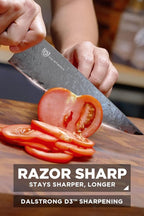 Dalstrong Chef Knife Professional- 8”-Scorpion Series - Venom Edition - Japanese Steel Chef Knife - Spiral Sandstorm Blade Pattern - Black Honeycomb Resin Handle - w/Chef Knife Leather Sheath