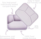 Ullabelle Leak Proof Bento Box Food-Grade Silicone Bento, BPA, Phthalate, Lead, & PVC Free - Bento Lunch Box for Daycare, Kids, & Adults - Leak Resistant Sets With Lids Snack Box Container (Lilac 4)