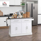 HOMCOM Rolling Kitchen Island Cart with Wheels, Portable Island Table for Kitchen with Stainless Steel Top, Adjustable Shelves, 2 Drawers, Spice, Knife and Towel Rack, White