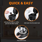 5-Cup Programmable Drip Coffee Maker, a compact coffee machine with a digital clock and 24-hour programmable timer, featuring Auto Shut-Off, and a Removable Filter Basket for Home & Office.