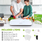 Vacuum Sealer for Food - Tempered Glass Panel, LED Touch Control, Digital Display, Pulse/Moist/Dry/Seal/External Suction Modes, Includes 30 Vacuum Bags & Built-in Cutter(White)