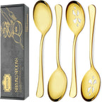 4 Piece Stainless Steel Serving Spoon Set - 2 Large, 2 Slotted,Dishwasher Safe,10-Inch,Gold, for Parties/Kitchen/Buffet/Catering