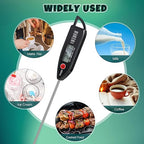 3 Pcs Instant Read Meat Thermometer with Long Probe 9.65 Inch Kitchen Cooking Food Candy Waterproof Digital Thermometer for BBQ Water Milk Yogurt Liquid (Pointed,Black)