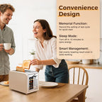 2 Slice Touch Screen Toaster, Stainless Steel Toaster with Wide Slots for Bagels and Bread, Reheat/Defrost/Cancel Functions, Removable Crumb Tray, Cream Color