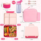 Kids Bento Lunch Box with 4 Compartments, Insulated lunch Bag, Water Bottle, Stainless Steel Food Jar, Birthday Gifts for Ages 3-12 Back to School Toddler Girls Boys