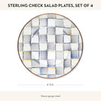 MACKENZIE-CHILDS Enamel Salad and Dessert Plate, Small Plate for a Dessert or Appetizer Dish, 8 Inches, Set of 4, Gray-and-White Sterling Check