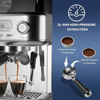 Garvee Espresso Machine with Grinder, 20 Bar Professional Coffee Maker for Home, Coffee Machine with High Power Milk Frother, Digital LCD, Stainless Steel (Single/Double Brew)