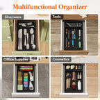 Lifewit Silverware Tray, Cutlery Drawer Organizer Storage for Kitchen, Plastic Flatware Utensil Holder Divider for Spoons Forks Knives Tableware, 4 Compartment, Black