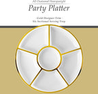 Plasticpro 6 Sectional Round Plastic Serving Tray/Platter (8, White & Gold)