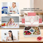 QIBONGS-Stainless Steel Tray Bento Lunch Box with Sauce Cup Drop-Proof, Leak-Proof 4 Compartments Container for Work, Travel, Dishwasher Safe, Made with Food-Safe Materials (Pink)