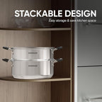 SUNHOUSE - 4.6 Quart Steamer Pots With Lid 2-Tier Multipurpose Stainless Steel Steaming Pot Cookware With Handle For Vegetable, Dumpling, Sauce, Food - Triple Bottom, Measurement Line
