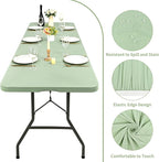 10 Pack Fitted Tablecloth for 8 Foot Rectangle Tables, Sage Green Elastic Outdoor Picnic Table Cover, Washable Stretch Folding Table Cloths 8 ft for Camping Party Patio Kitchen Banquet, 30" W x 96" L