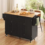 Ahomly Rolling Kitchen Island on Wheels, Kitchen Island with Storage, Kitchen Rolling Island with Spice Rack & Towel Rack, Knife Holder, Island Table for Kitchen, Black